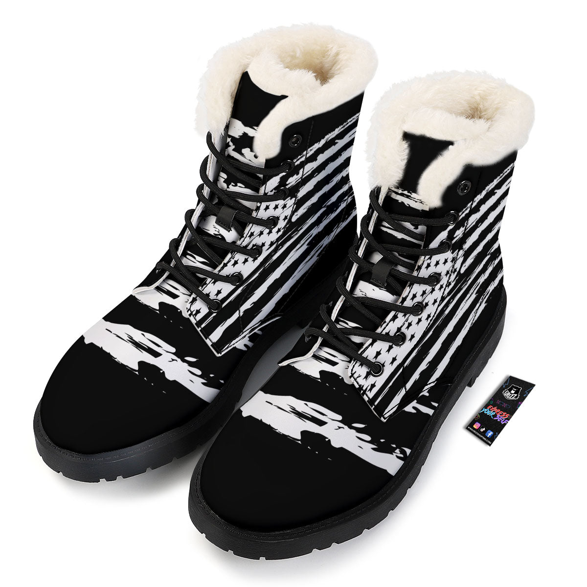 White And Black USA Flag Print Winter Boots-grizzshop