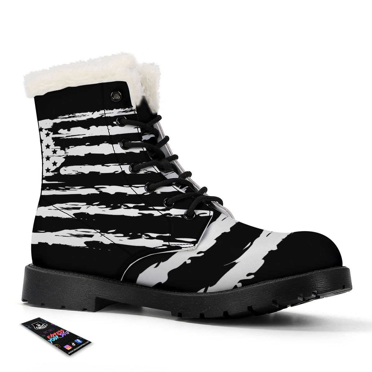 White And Black USA Flag Print Winter Boots-grizzshop