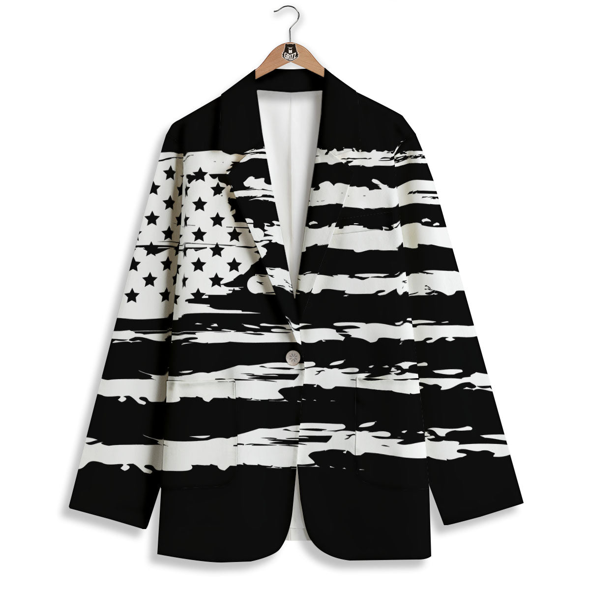 White And Black USA Flag Print Women's Blazer-grizzshop