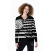 White And Black USA Flag Print Women's Long Sleeve Shirts-grizzshop