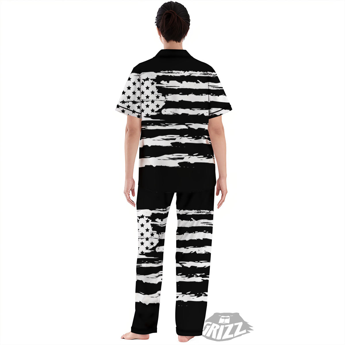 White And Black USA Flag Print Women's Pajamas Set-grizzshop