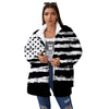 White And Black USA Flag Print Women's Sherpa Jacket-grizzshop