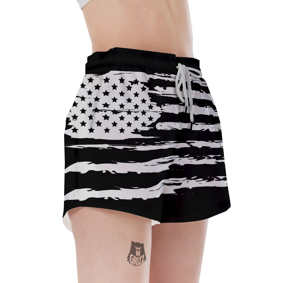 White And Black USA Flag Print Women's Shorts-grizzshop