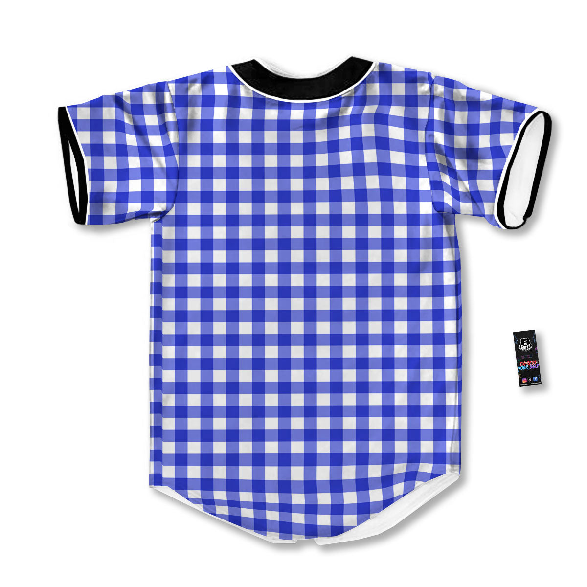 White And Blue Check Print Pattern Baseball Jersey-grizzshop