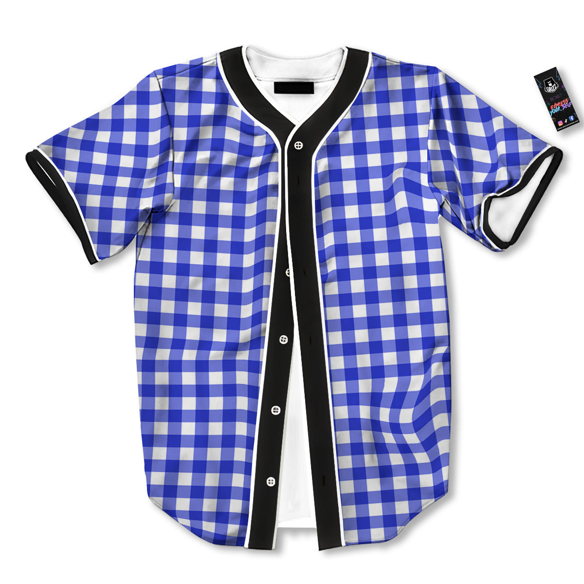 White And Blue Check Print Pattern Baseball Jersey-grizzshop