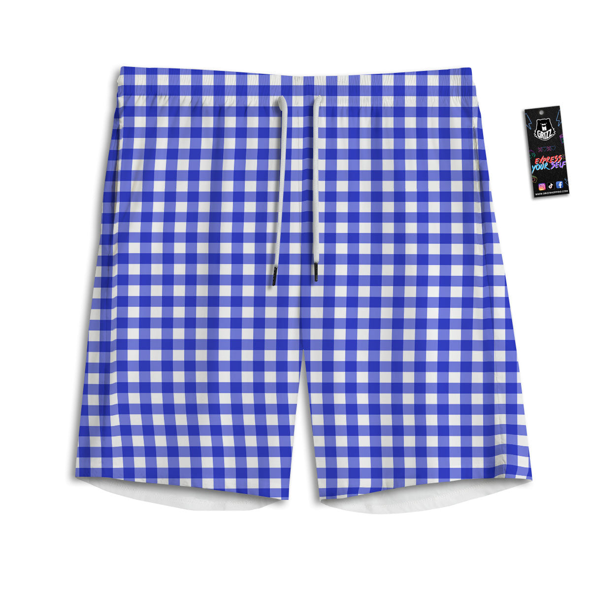 White And Blue Check Print Pattern Men's Athletic Shorts