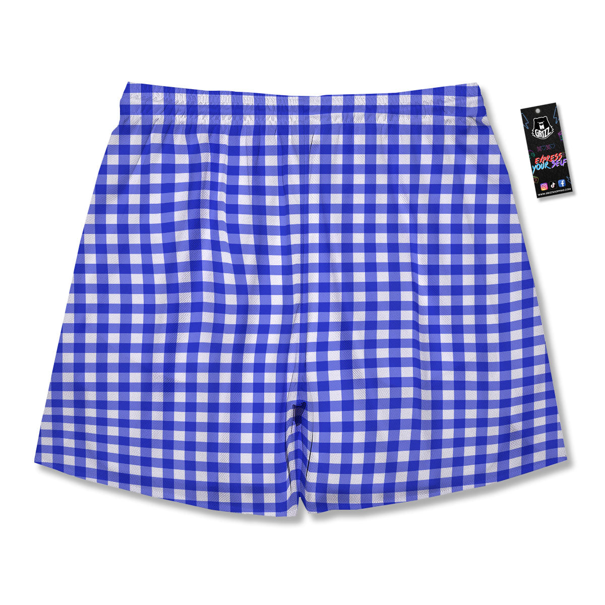 White And Blue Check Print Pattern Men's Running Shorts-grizzshop
