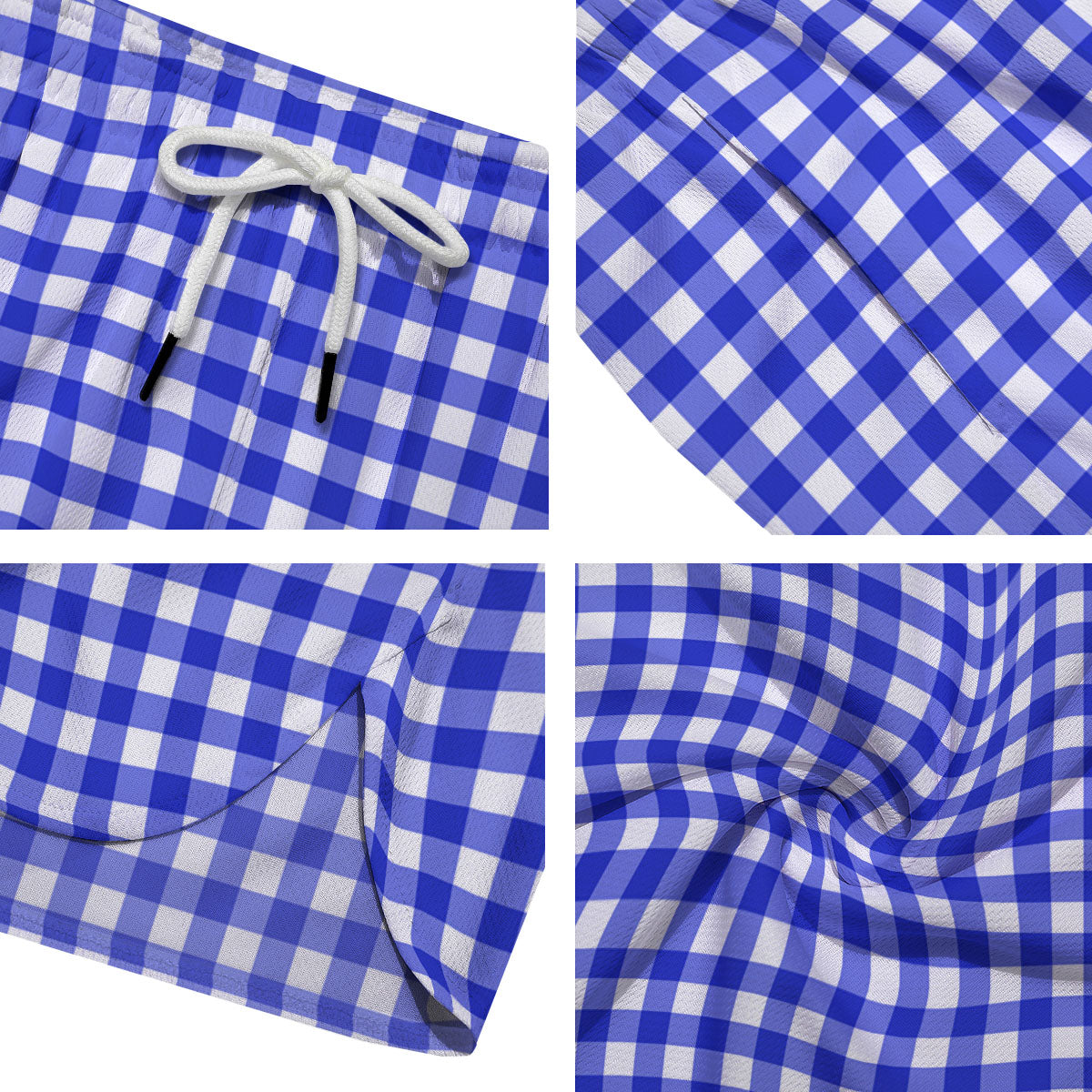 White And Blue Check Print Pattern Men's Running Shorts-grizzshop