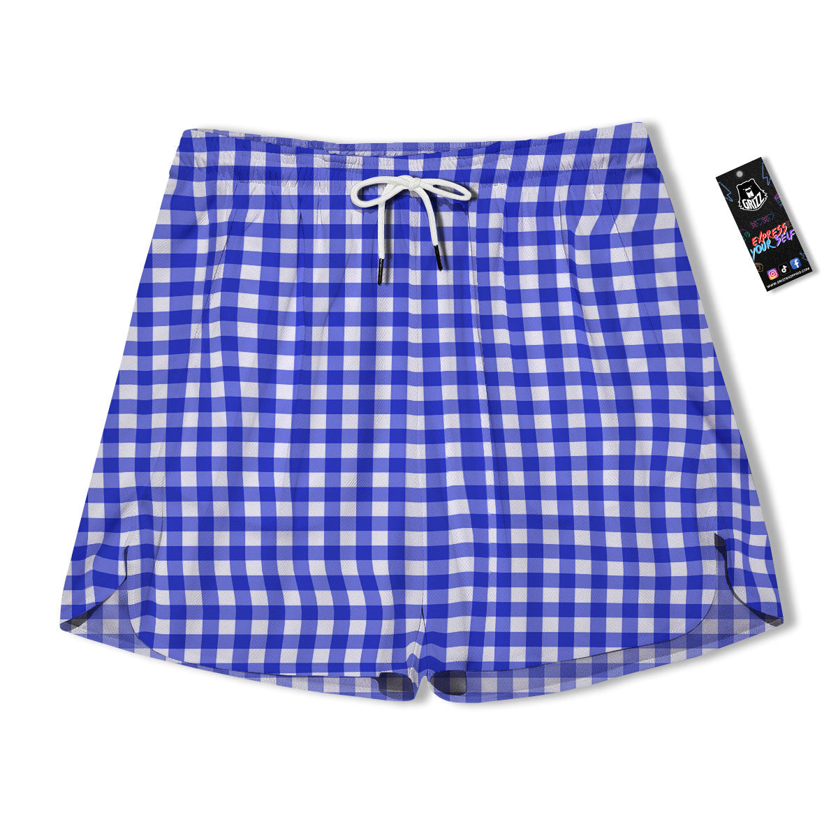 White And Blue Check Print Pattern Men's Running Shorts-grizzshop