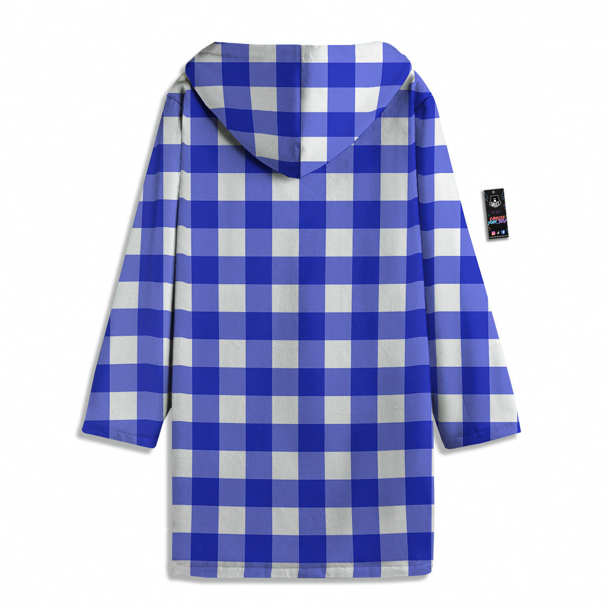 White And Blue Check Print Pattern Men's Windbreaker Jacket