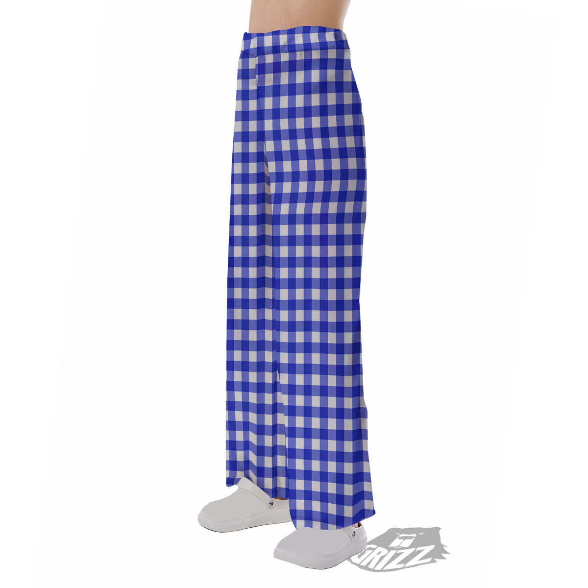 White And Blue Check Print Pattern Pajama Pants-grizzshop