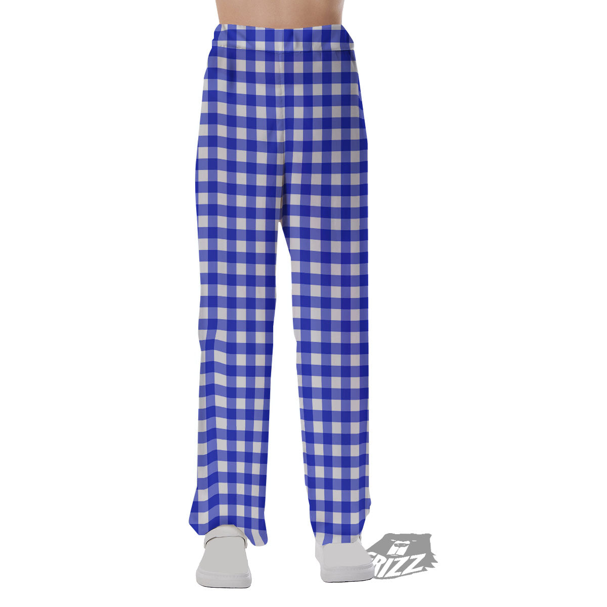 White And Blue Check Print Pattern Pajama Pants-grizzshop
