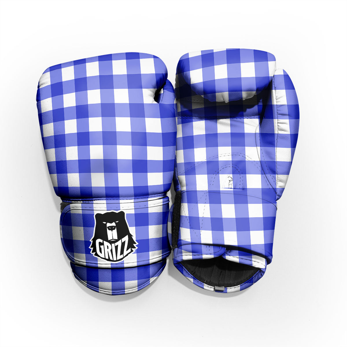 White And Blue Check Print Pattern Pro Boxing Glove