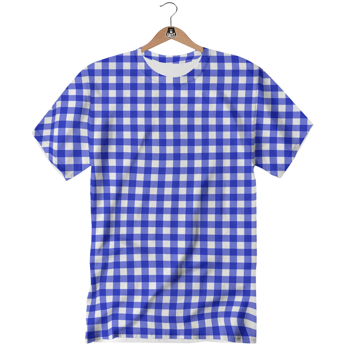 White And Blue Check Print Pattern T-Shirt-grizzshop