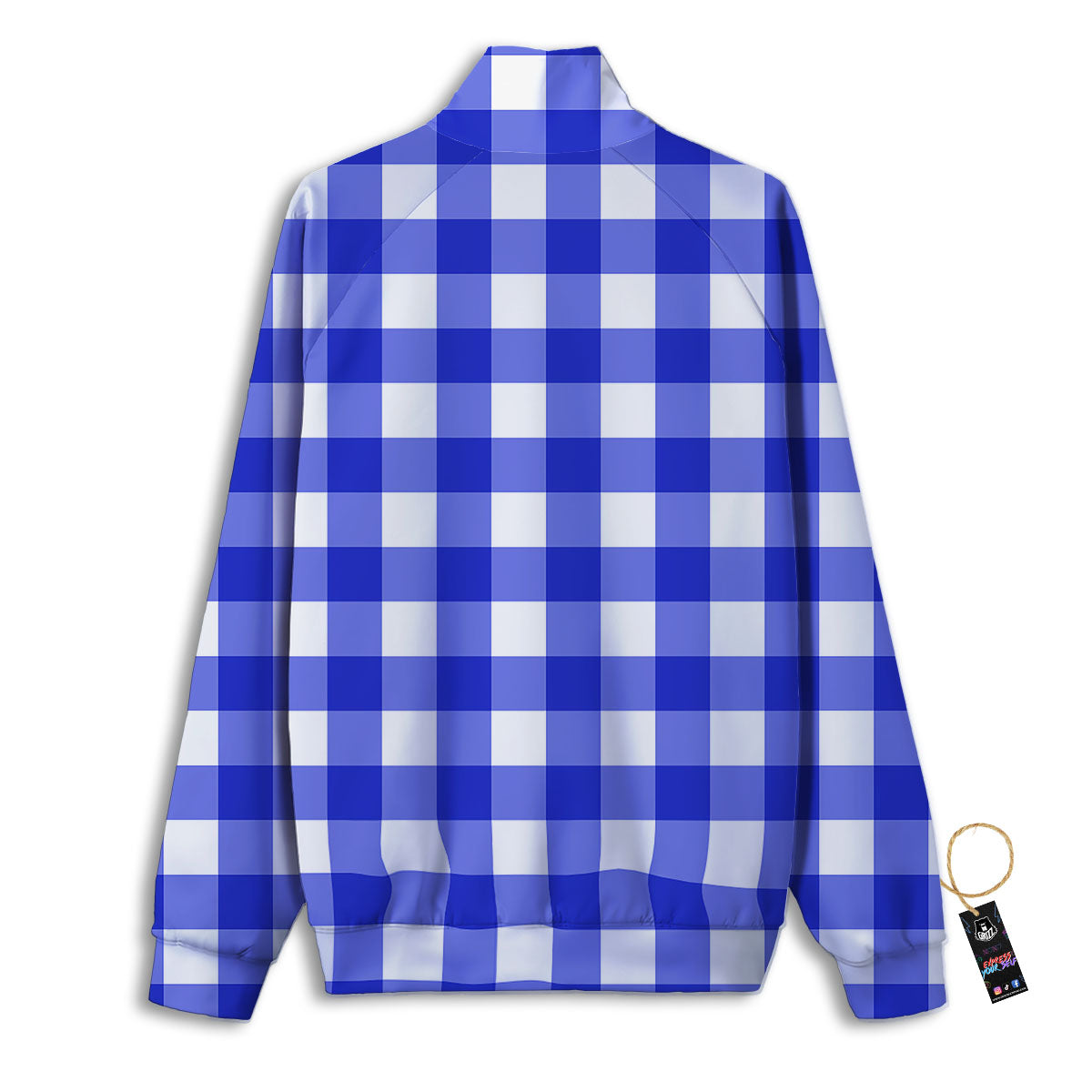 White And Blue Check Print Pattern Track Jacket-grizzshop