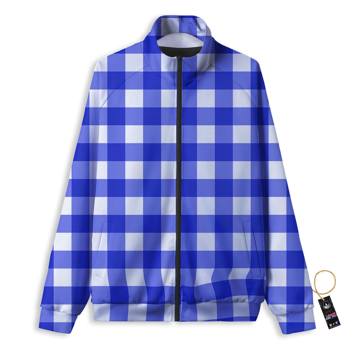White And Blue Check Print Pattern Track Jacket-grizzshop