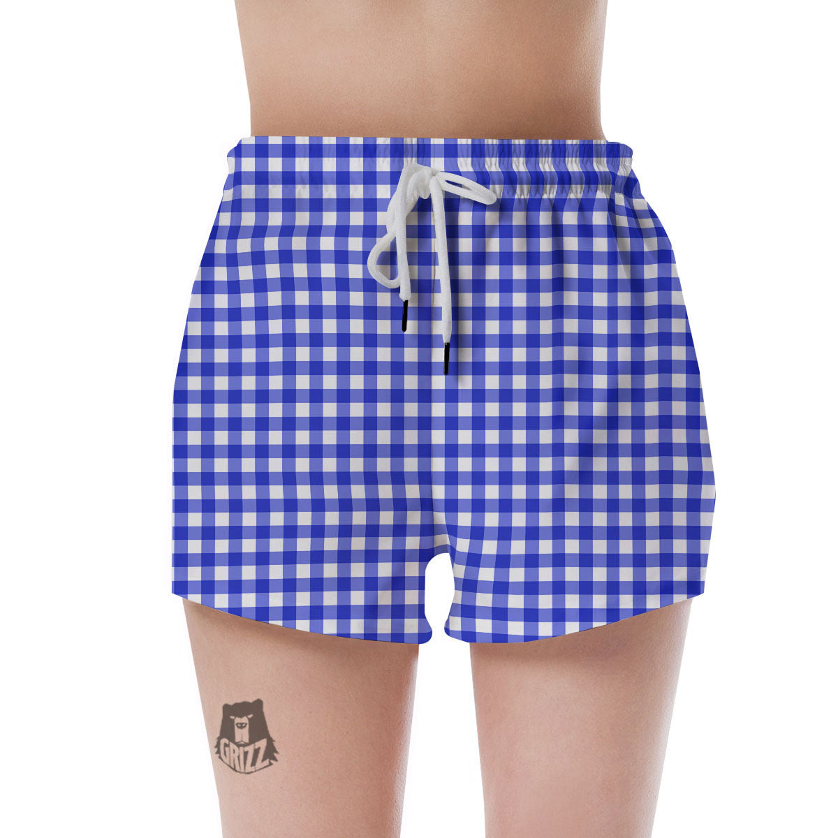 White And Blue Check Print Pattern Women's Shorts-grizzshop