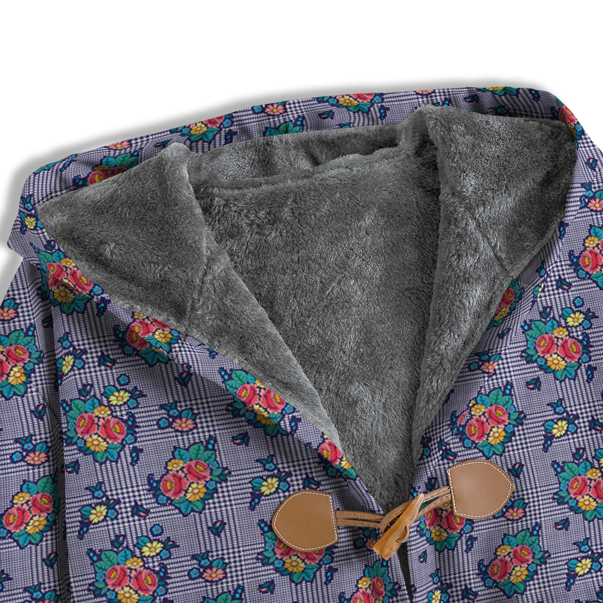 White And Blue Floral Glen Plaid Print Men's Windbreaker Jacket