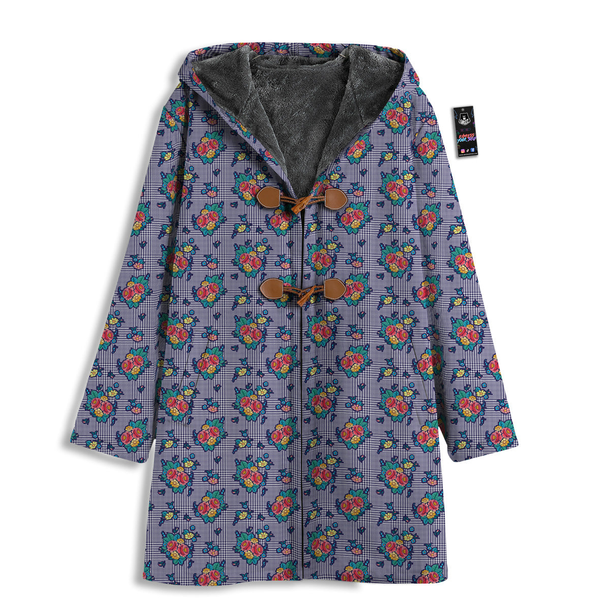 White And Blue Floral Glen Plaid Print Men's Windbreaker Jacket
