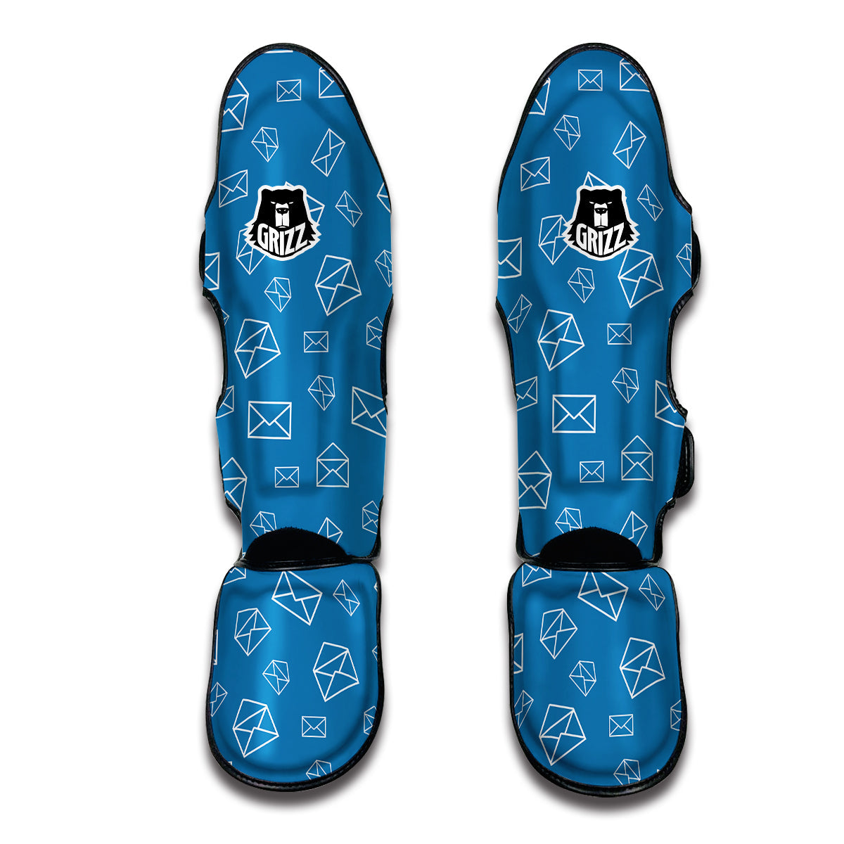 White And Blue Mail Print Pattern Muay Thai Shin Guards-grizzshop