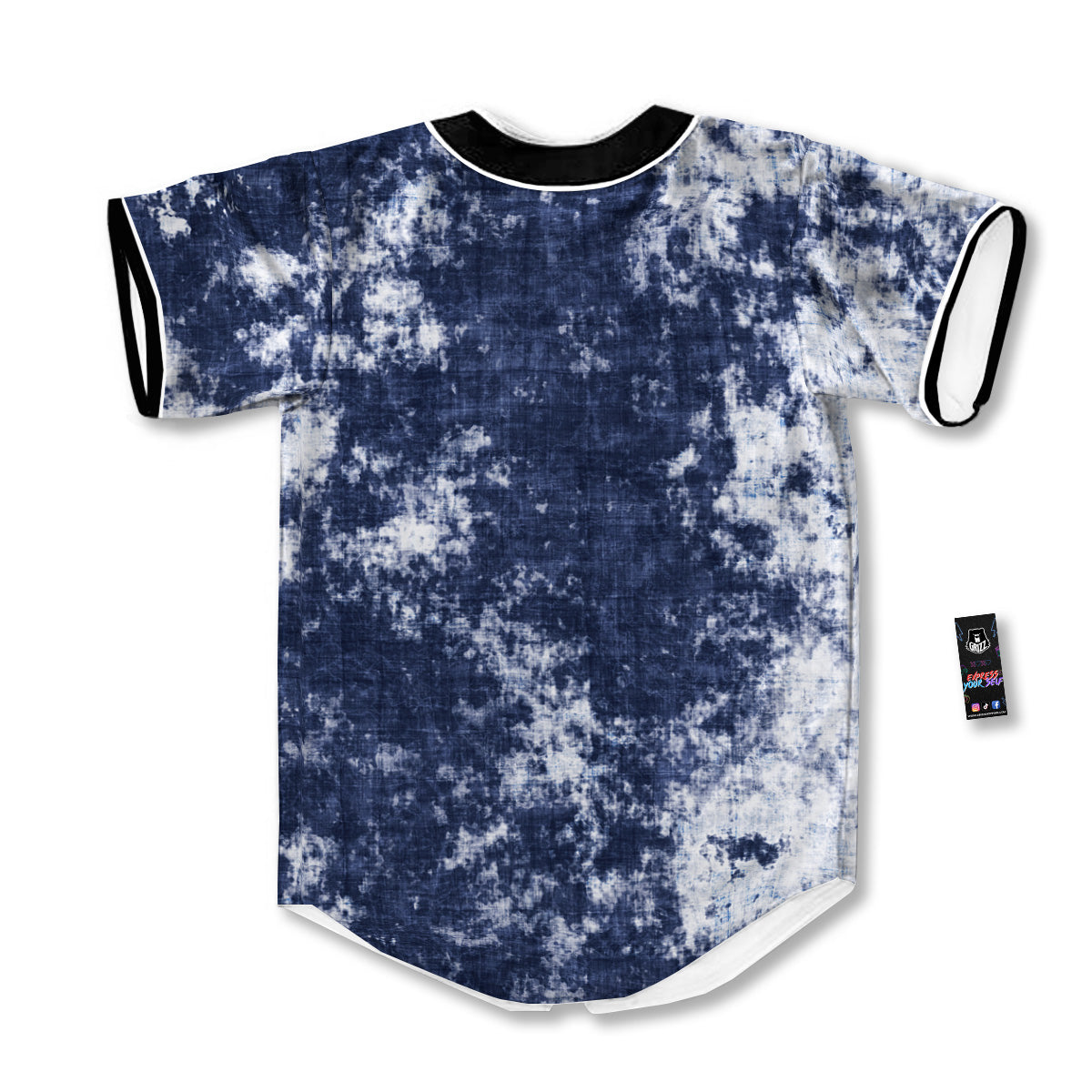 White And Blue Tie Dye Acid Wash Print Baseball Jersey-grizzshop