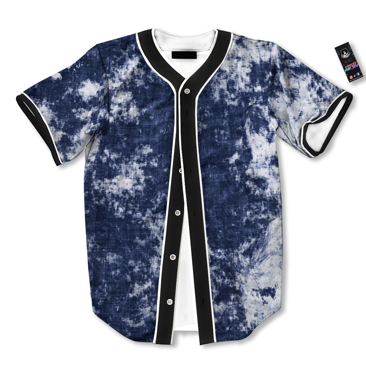 White And Blue Tie Dye Acid Wash Print Baseball Jersey-grizzshop