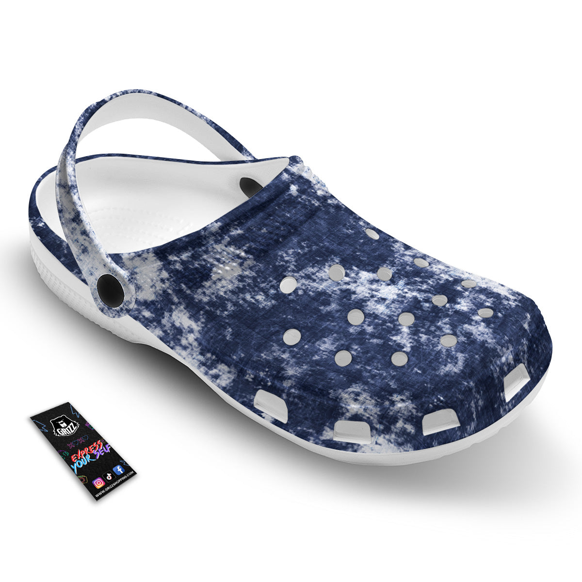 White And Blue Tie Dye Acid Wash Print Clog-grizzshop