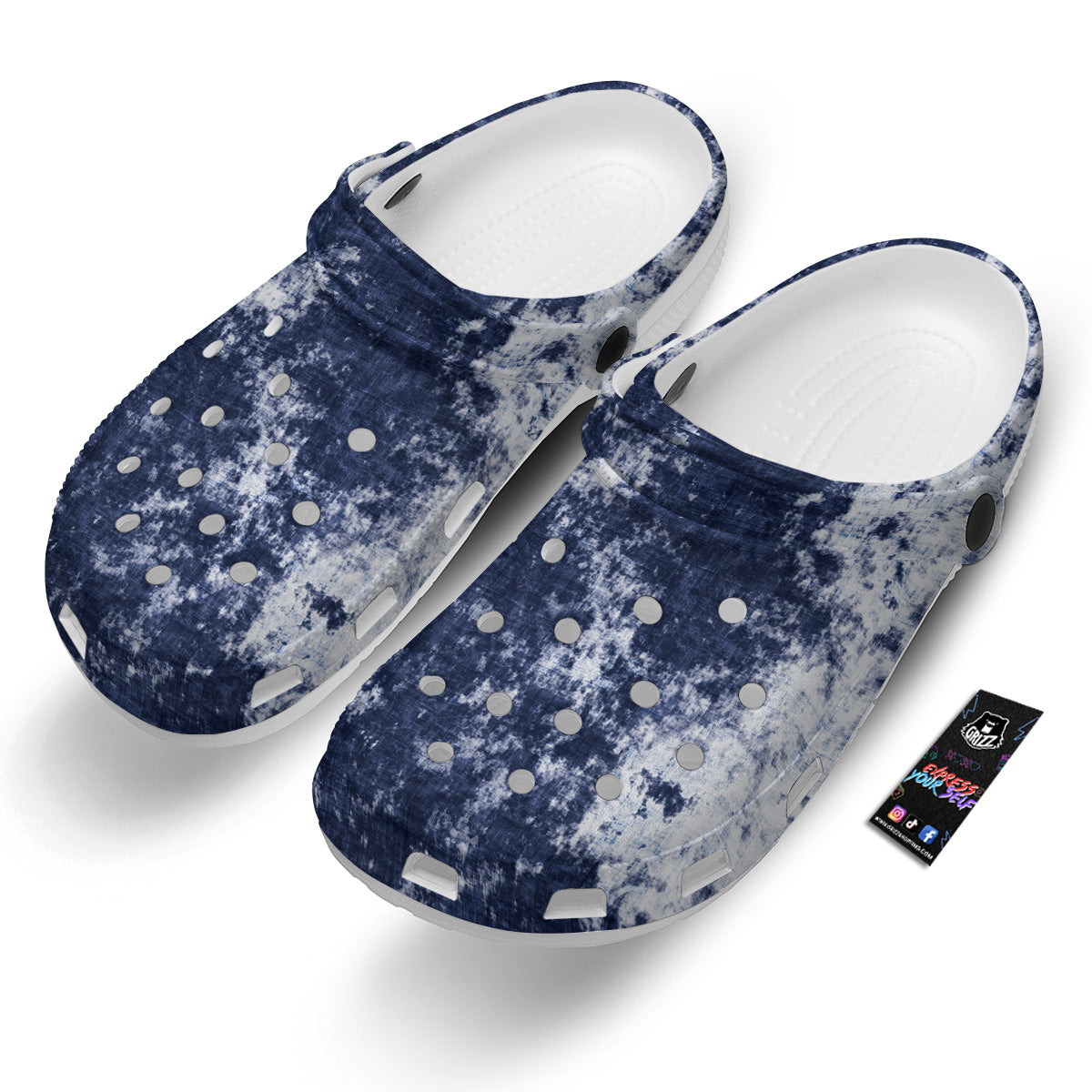 White And Blue Tie Dye Acid Wash Print Clog-grizzshop