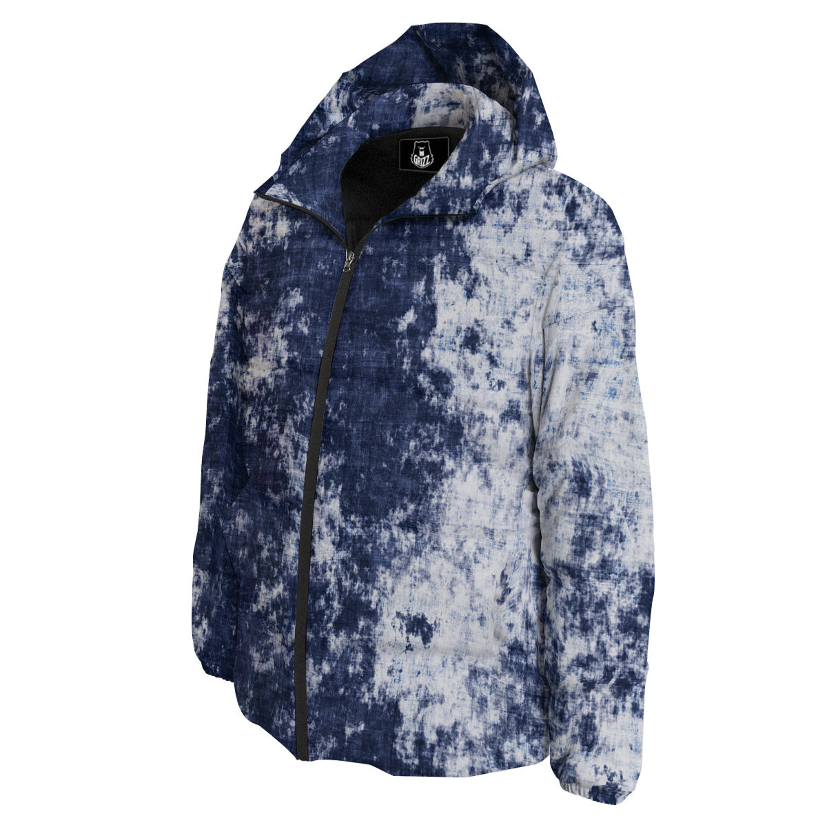 White And Blue Tie Dye Acid Wash Print Down Jacket-grizzshop