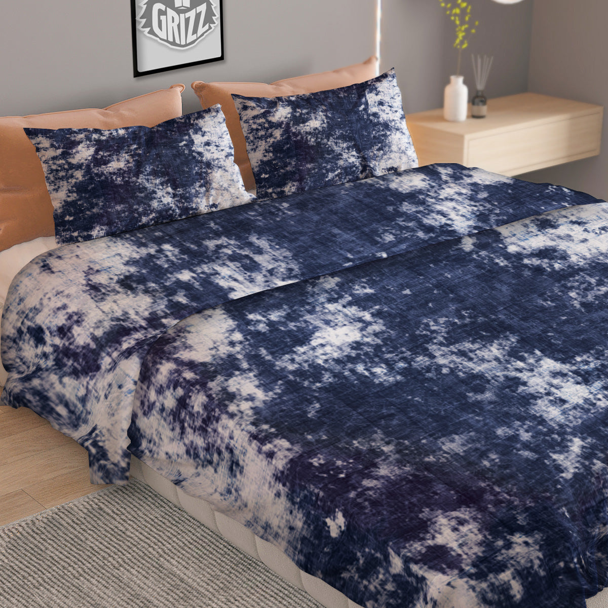 White And Blue Tie Dye Acid Wash Print Duvet Cover Bedding Set