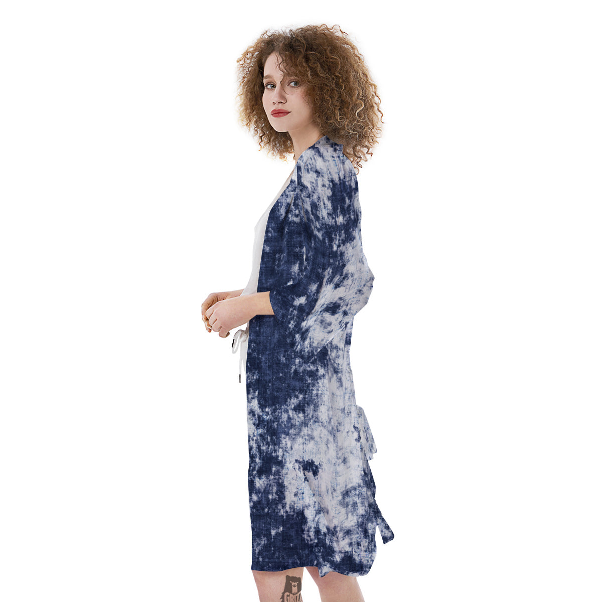 White And Blue Tie Dye Acid Wash Print Kimono-grizzshop