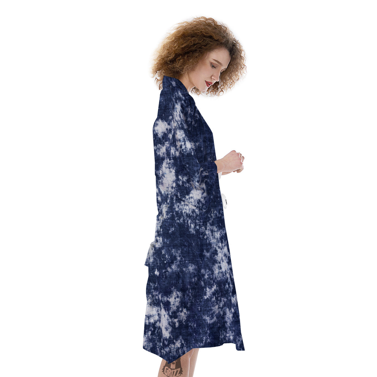 White And Blue Tie Dye Acid Wash Print Kimono-grizzshop