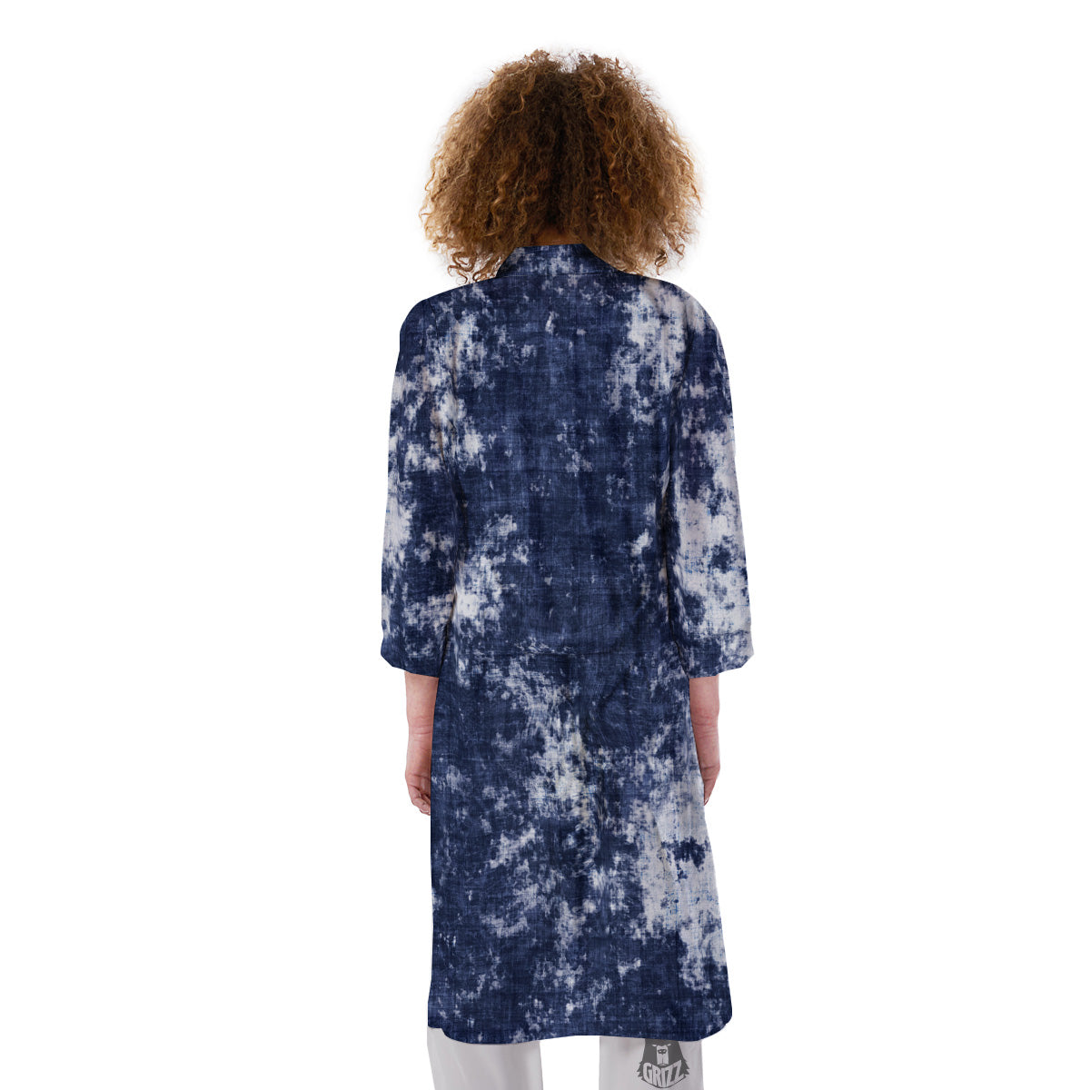 White And Blue Tie Dye Acid Wash Print Kimono-grizzshop