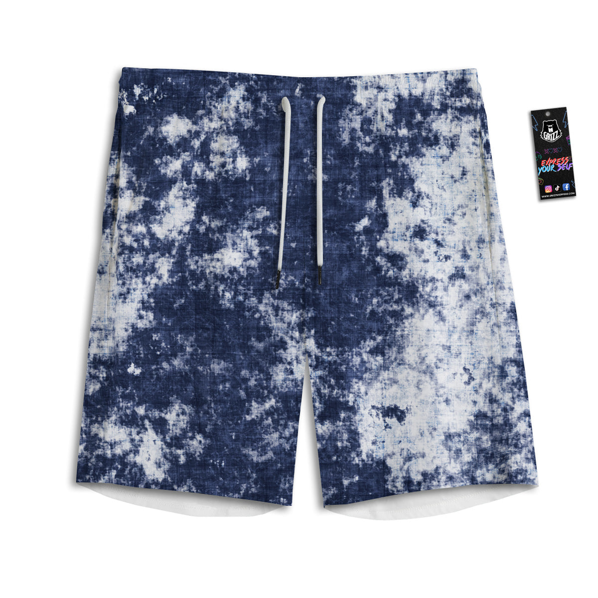 White And Blue Tie Dye Acid Wash Print Men's Athletic Shorts