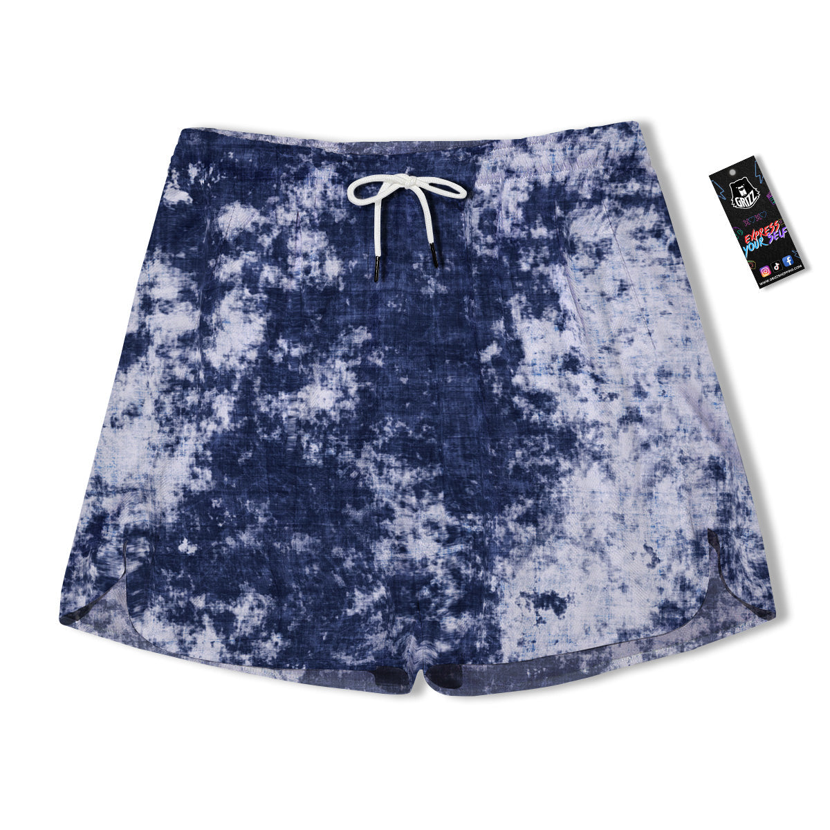 White And Blue Tie Dye Acid Wash Print Men's Running Shorts-grizzshop
