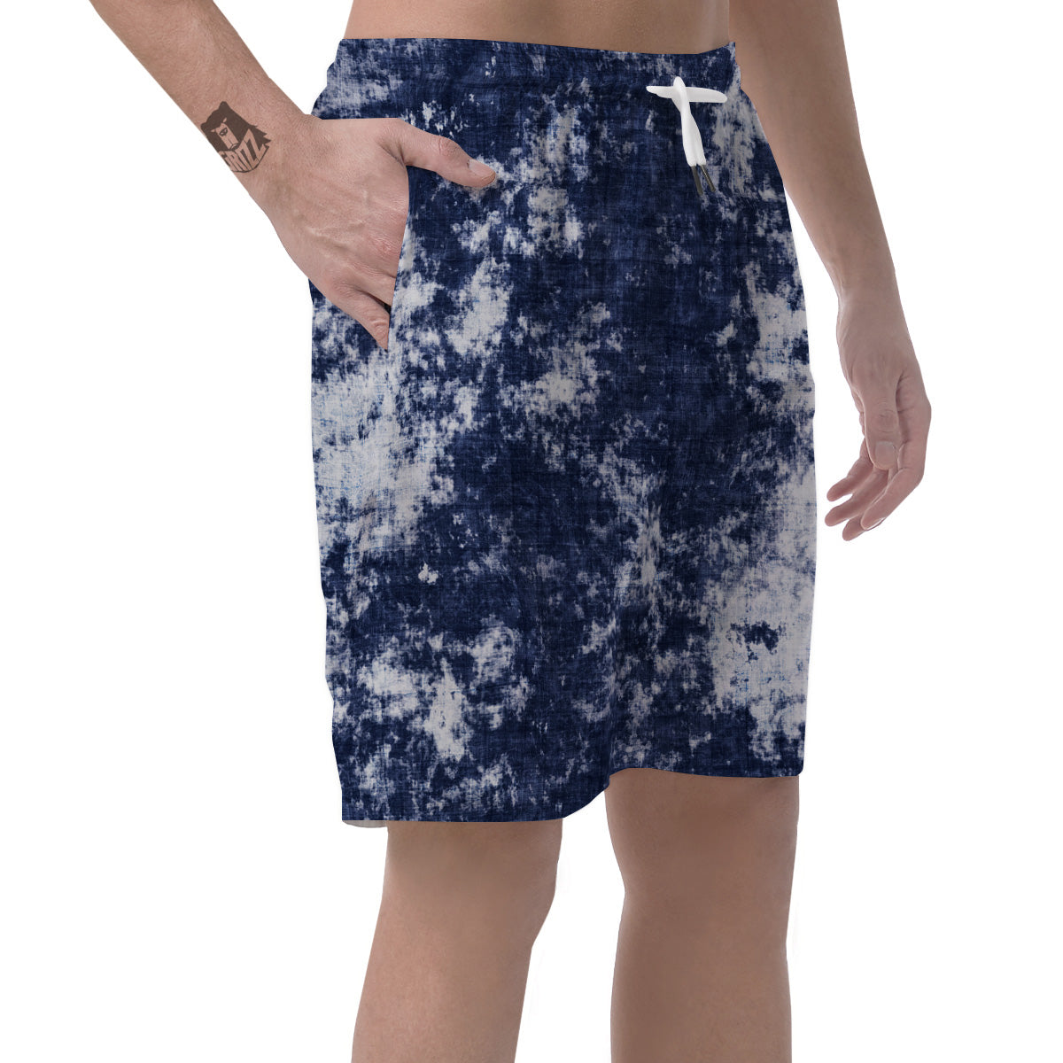 White And Blue Tie Dye Acid Wash Print Men's Shorts-grizzshop