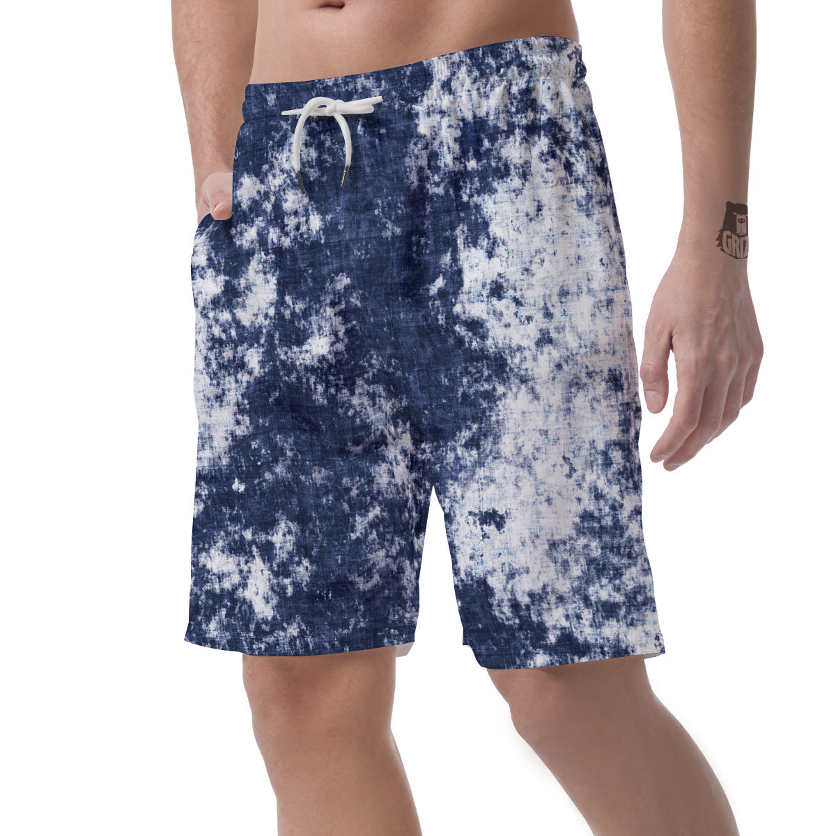 White And Blue Tie Dye Acid Wash Print Men's Shorts-grizzshop