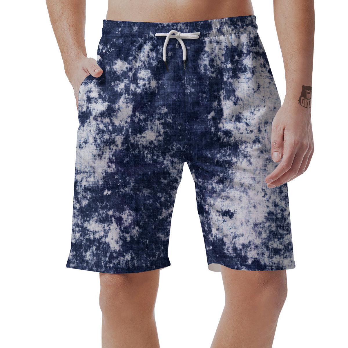 White And Blue Tie Dye Acid Wash Print Men's Shorts-grizzshop
