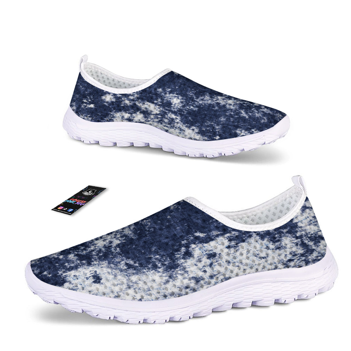White And Blue Tie Dye Acid Wash Print Nurse Shoes-grizzshop