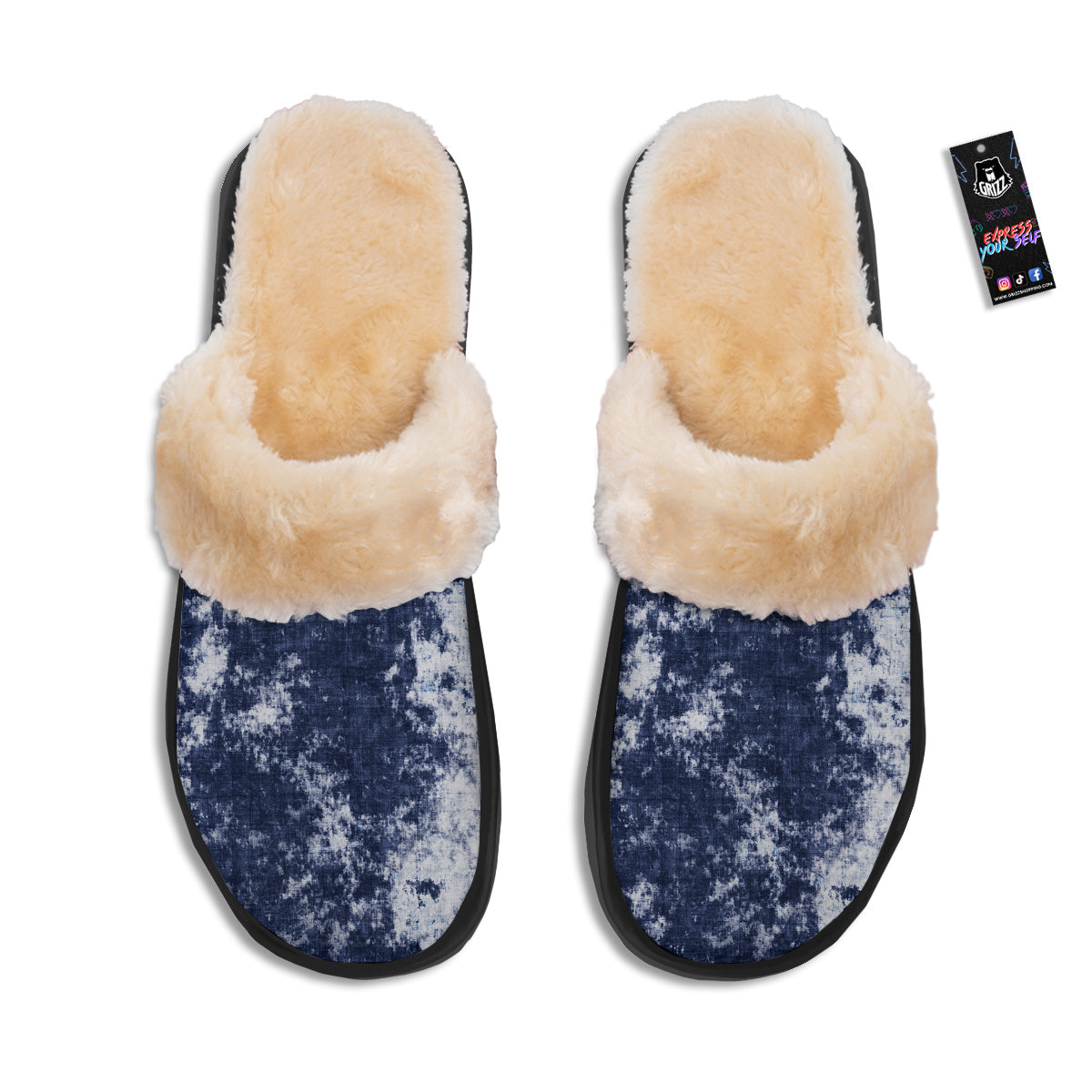 White And Blue Tie Dye Acid Wash Print Slippers-grizzshop