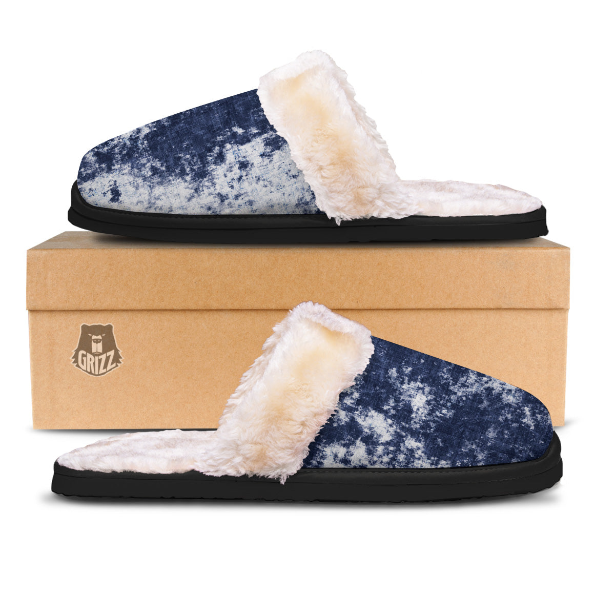 White And Blue Tie Dye Acid Wash Print Slippers-grizzshop
