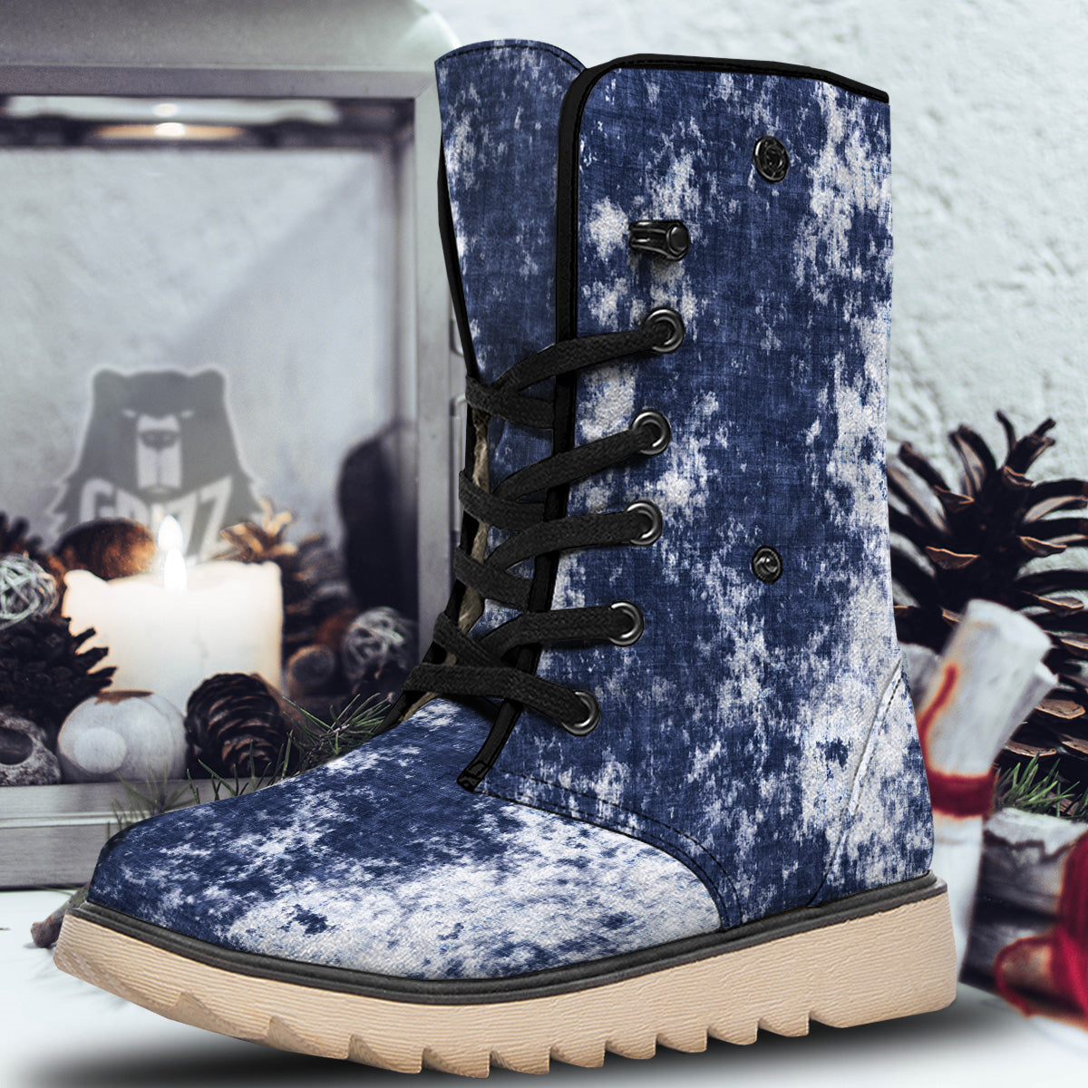 White And Blue Tie Dye Acid Wash Print Snow Boots-grizzshop