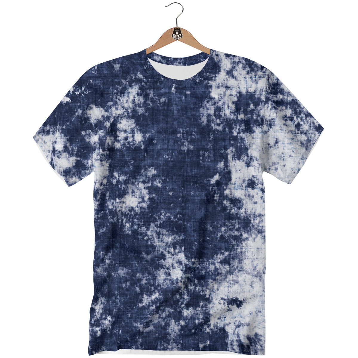 White And Blue Tie Dye Acid Wash Print T-Shirt-grizzshop
