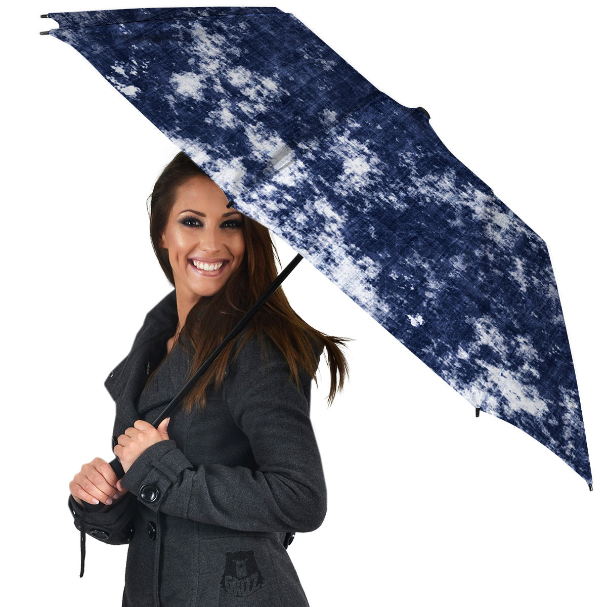 White And Blue Tie Dye Acid Wash Print Umbrella-grizzshop
