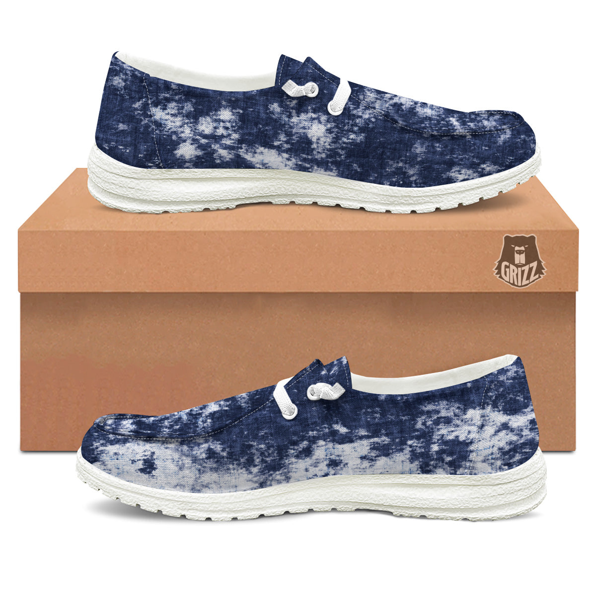 White And Blue Tie Dye Acid Wash Print White Loafers-grizzshop
