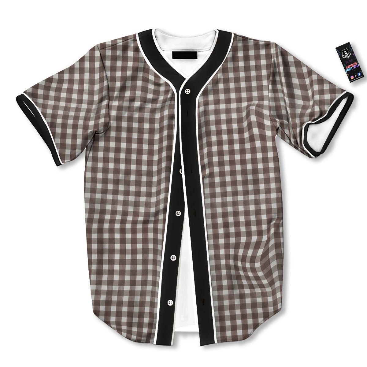 White And Brown Doodle Check Print Pattern Baseball Jersey-grizzshop