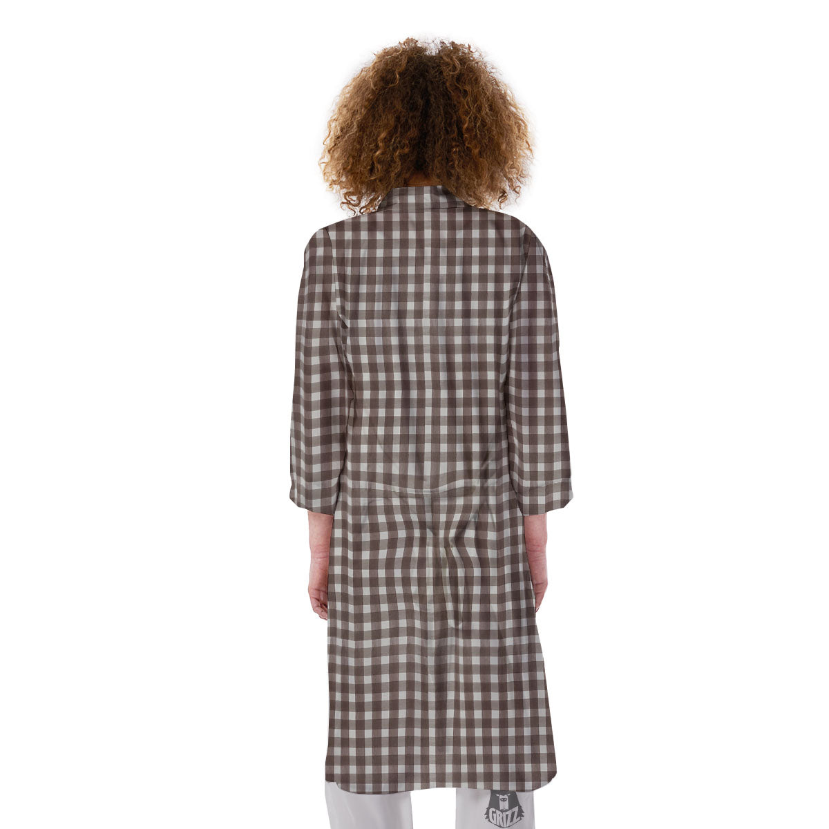 White And Brown Doodle Check Print Pattern Kimono-grizzshop