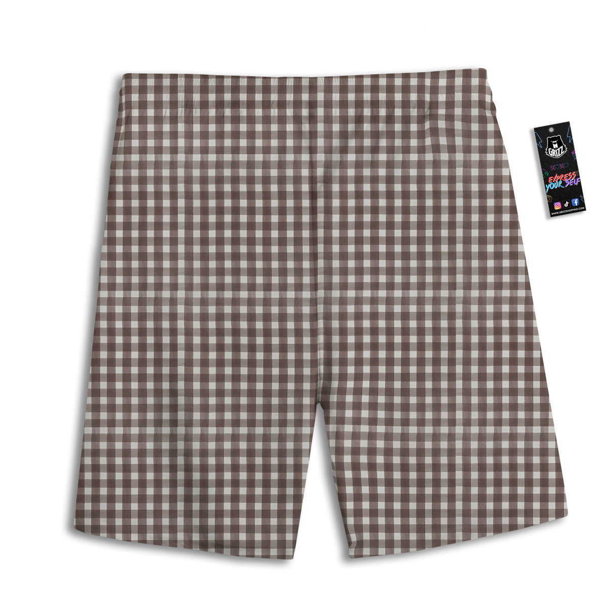 White And Brown Doodle Check Print Pattern Men's Athletic Shorts