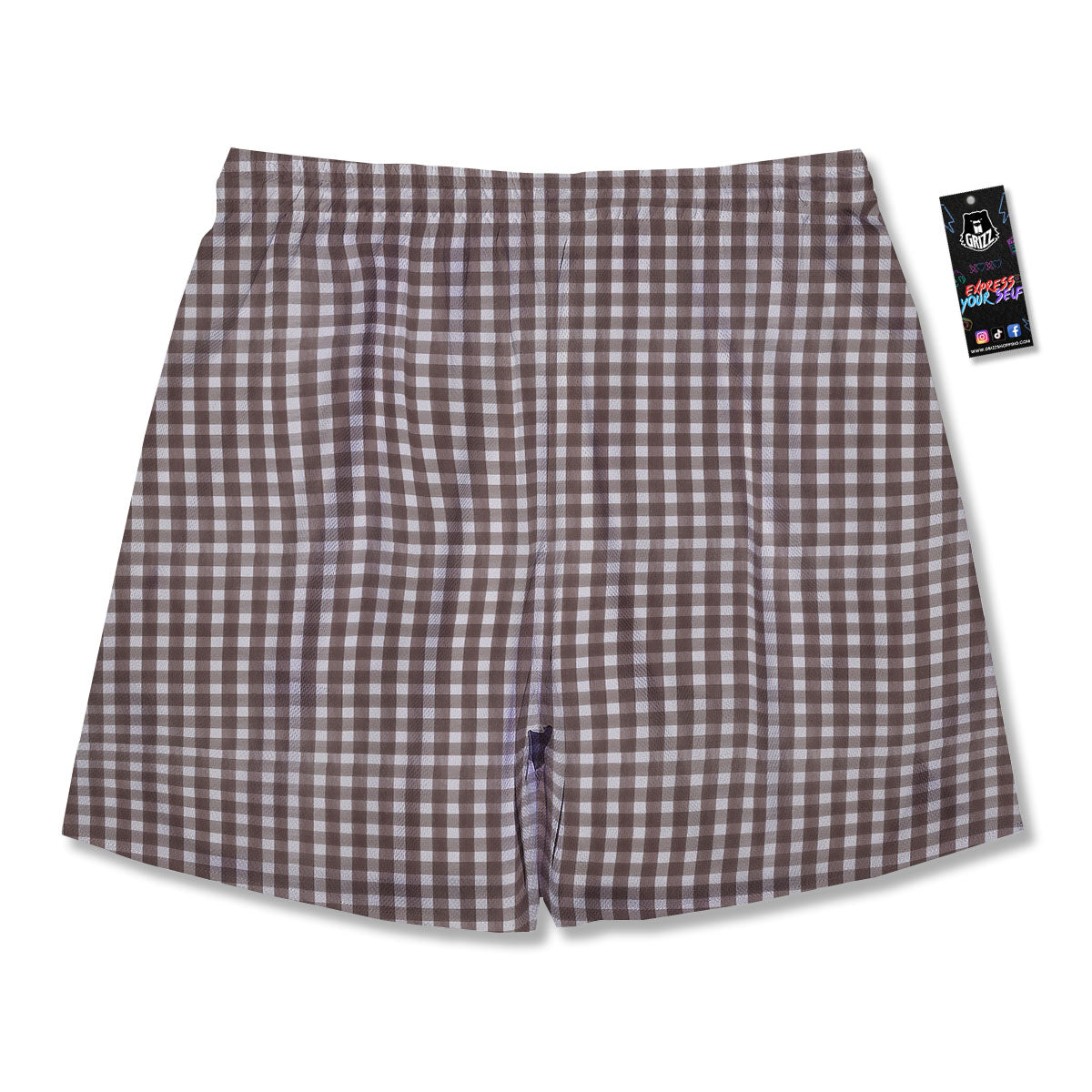 White And Brown Doodle Check Print Pattern Men's Running Shorts-grizzshop