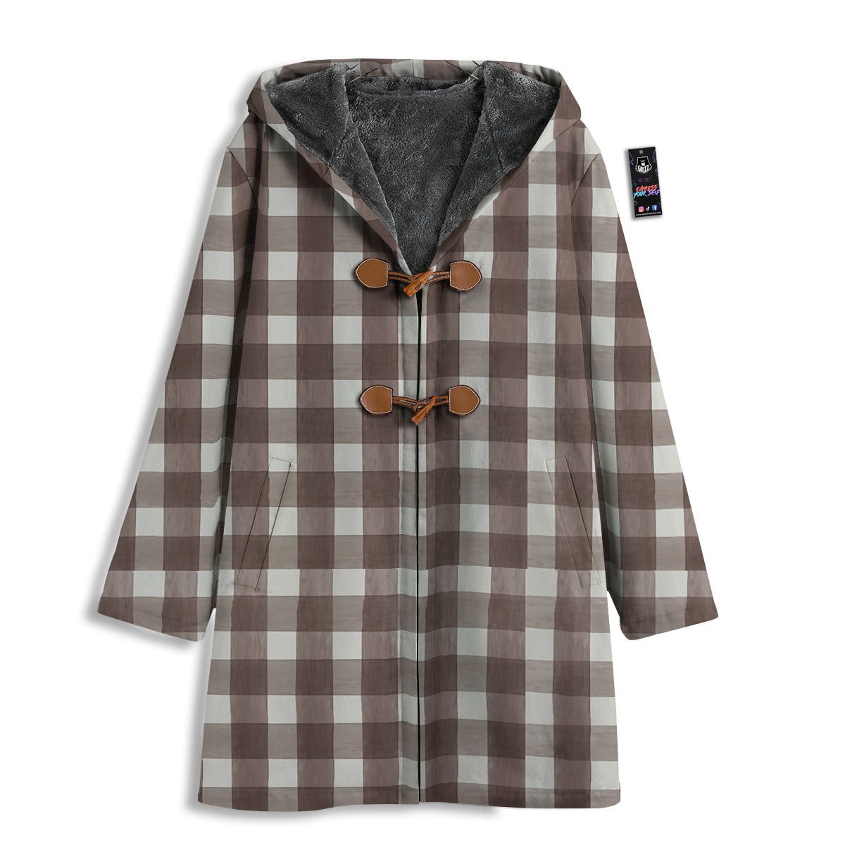 White And Brown Doodle Check Print Pattern Men's Windbreaker Jacket